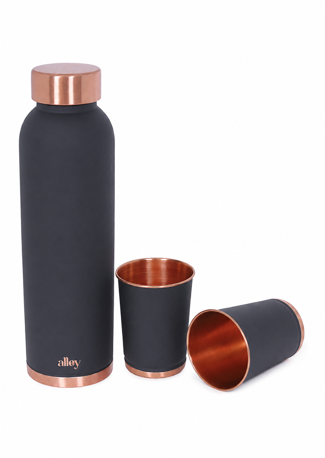 HYDRA COLOUR COPPER BOTTLE WITH GLASS SET - GRAY
