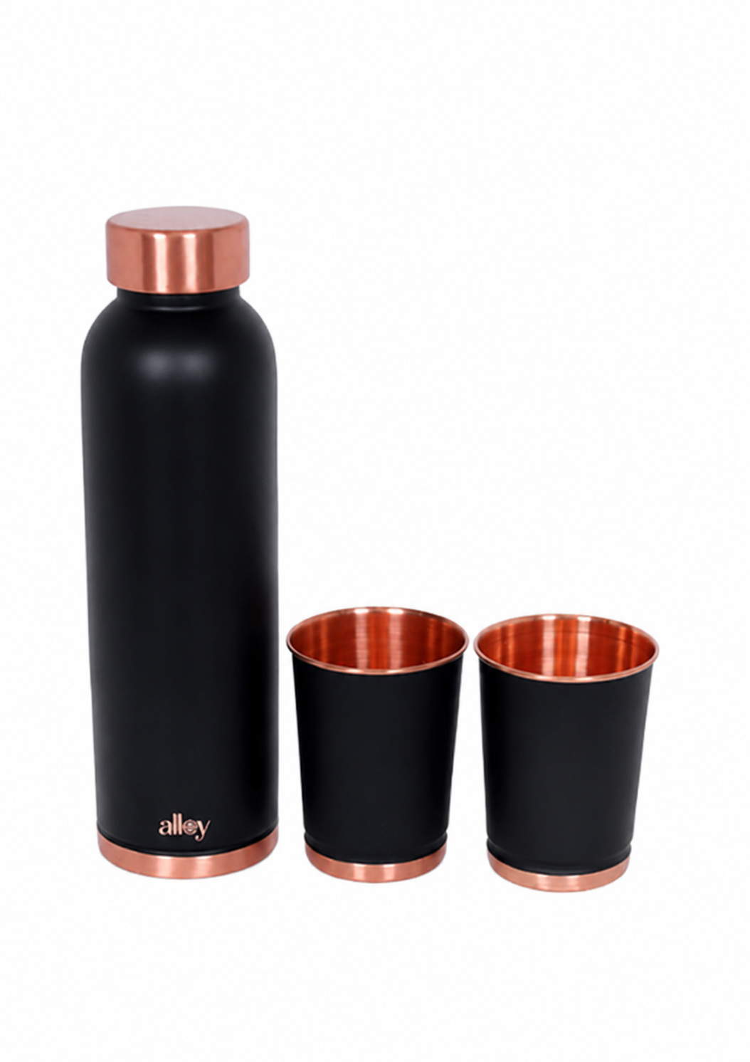 HYDRA COLOUR COPPER BOTTLE WITH GLASS SET - BLACK